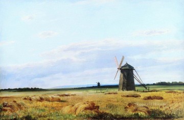 野原の風車 1861 年の古典的な風景 Ivan Ivanovich Oil Paintings